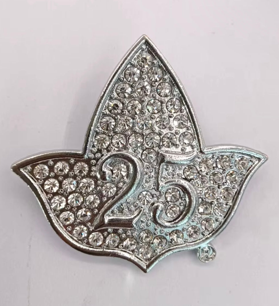 AKA Silver “25” Ivy Leaf With Bling Brooch with Keepsake Pouch