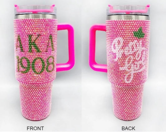 AKA Elite Collection PEARLS GALORE 40 oz.Tumbler with AKA 1908, Pretty Girl, and Emblem