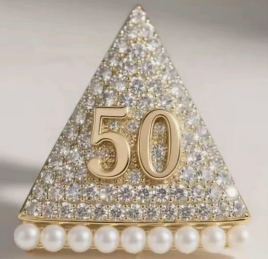 DST Gold “50” Pyramid With Bling Brooch with Keepsake Pouch