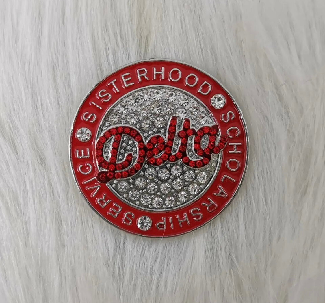 DST, Delta Sigma Theta , Crimson “Delta” Pin/Brooch/Pendant With Keepsake Pouch