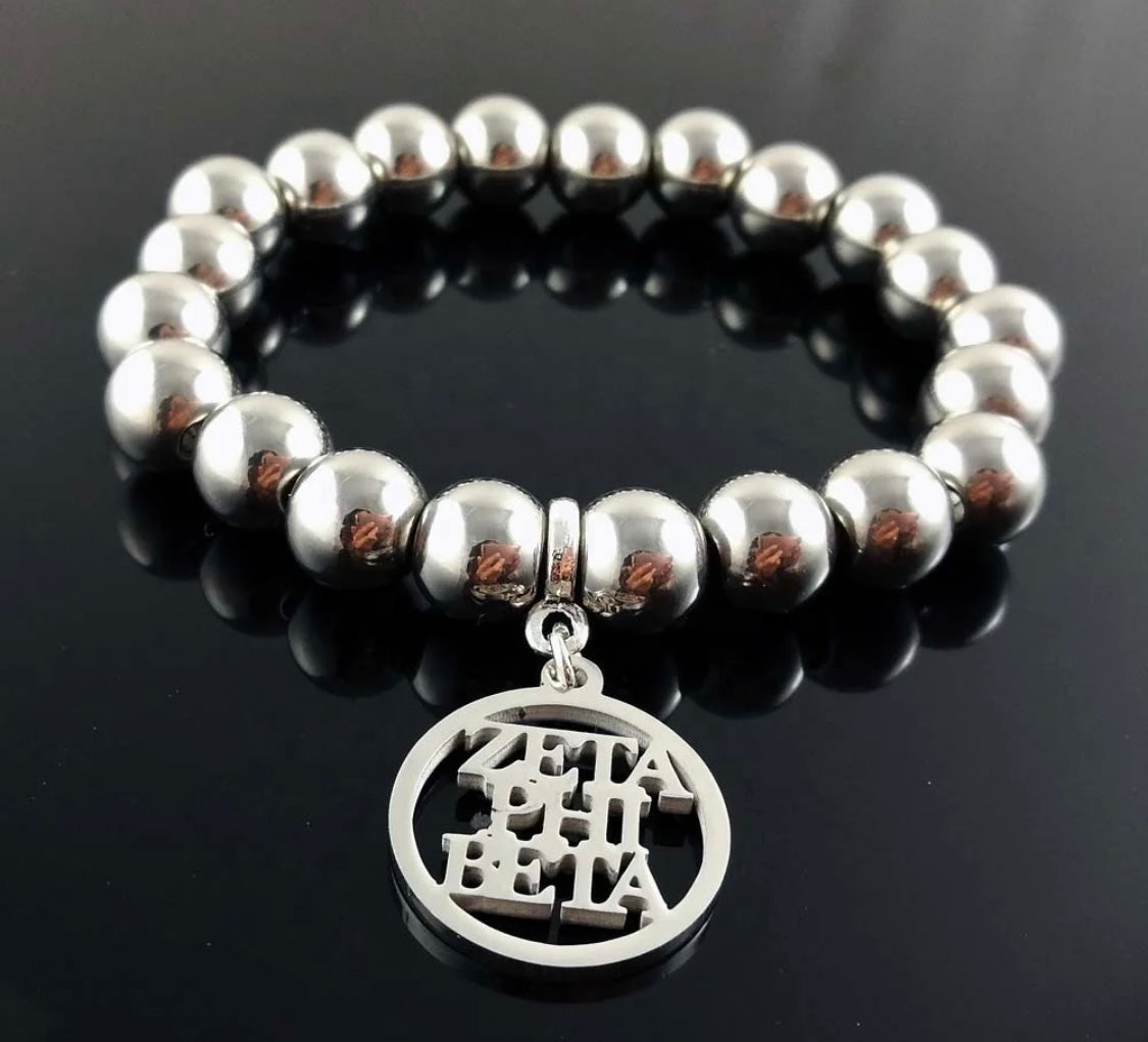 ZPB, Zeta Phi Beta, Beaded Bracelet with Charm and Keepsake Pouch