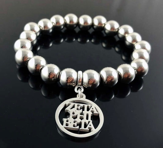ZPB, Zeta Phi Beta, Beaded Bracelet with Charm and Keepsake Pouch