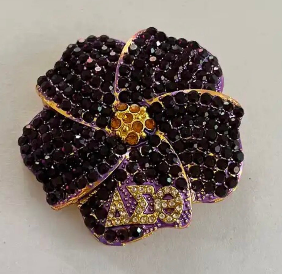 DST, Delta Sigma Theta, African Violet Rhinestones Brooch, With Keepsake Pouch