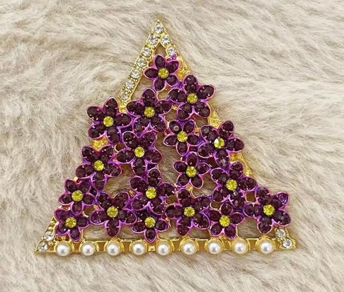 DST, Delta Sigma Theta, “Pyramid, African Violets, Pearls, And Bling” Brooch