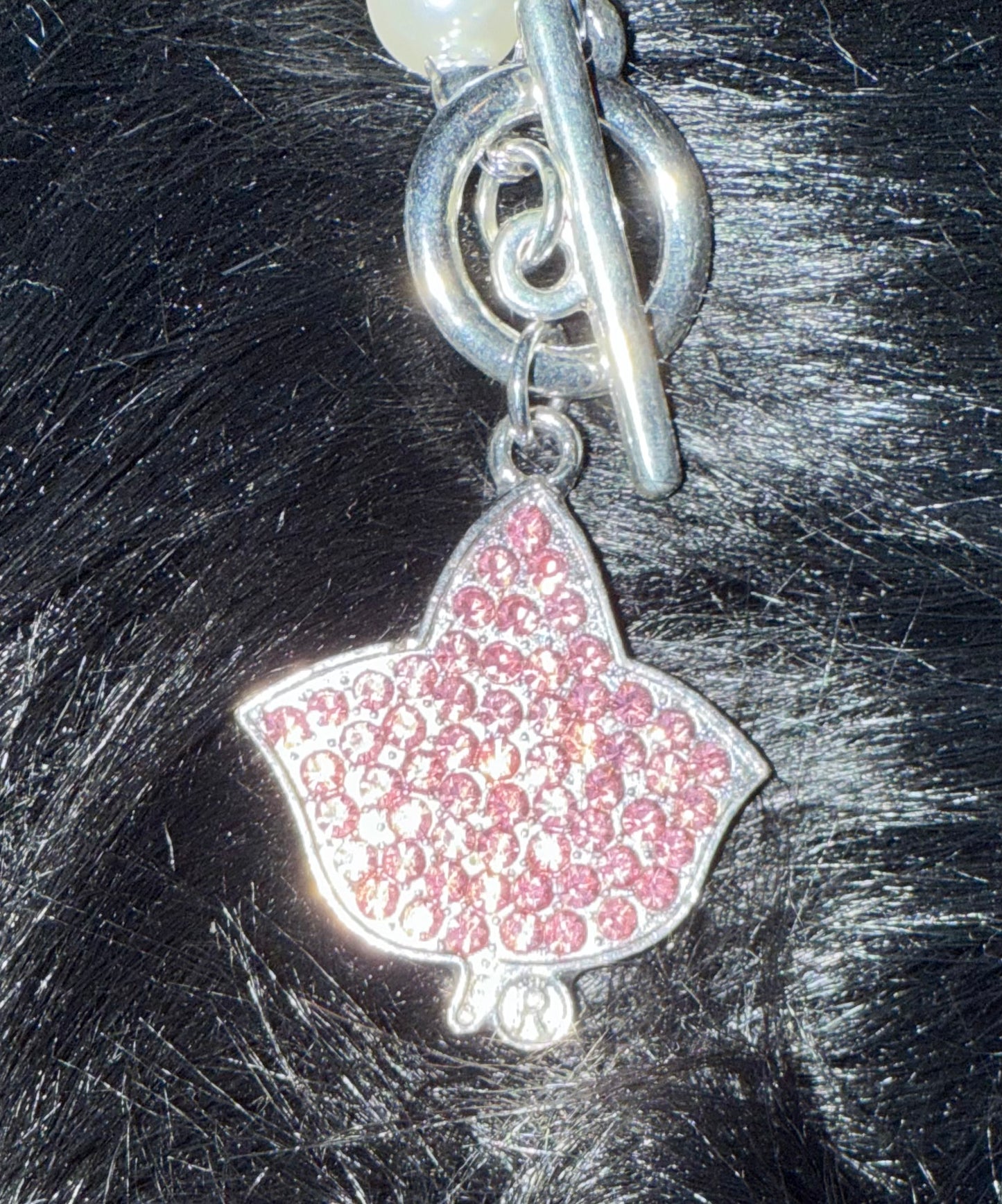 AKA Pink Ivy Leaf Pendant and Pearl Necklace with Keepsake Pouch