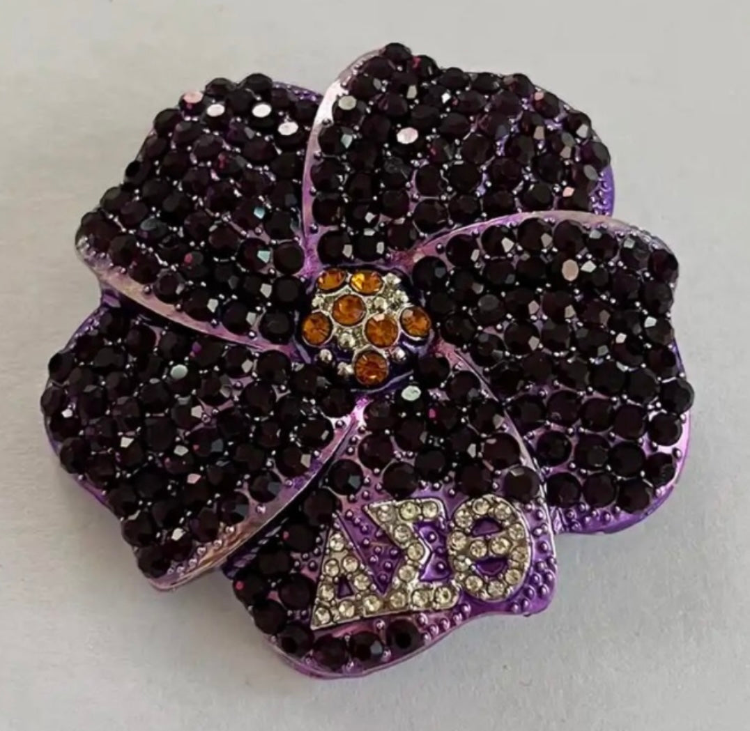 DST, Delta Sigma Theta, African Violet Rhinestones Brooch, With Keepsake Pouch