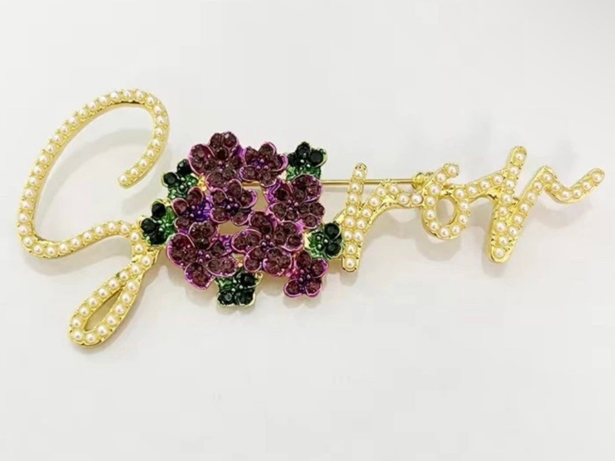 DST, Delta Sigma Theta, "Soror" With Pearls Brooch with Keepsake Pouch