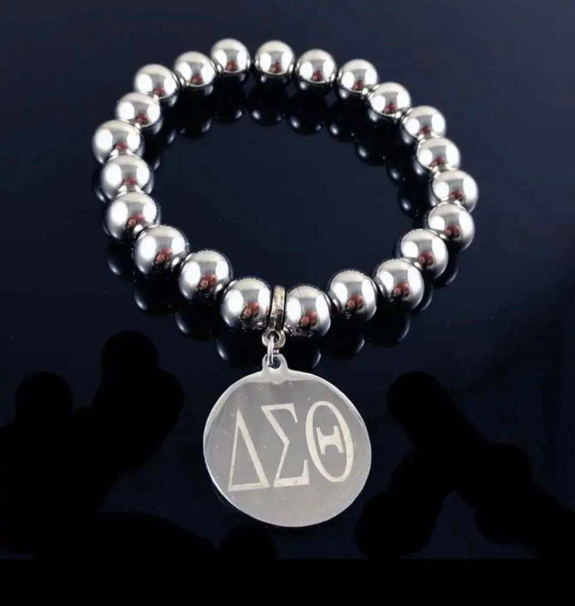 DST, Delta Sigma Theta, Beaded Bracelet with Charm and Keepsake Pouch