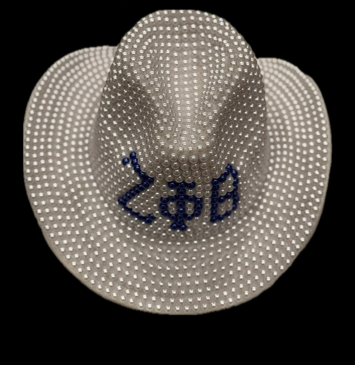 ZPB, Zeta Phi Beta, Blue and White Cowgirl Hat, Handmade with Pearls