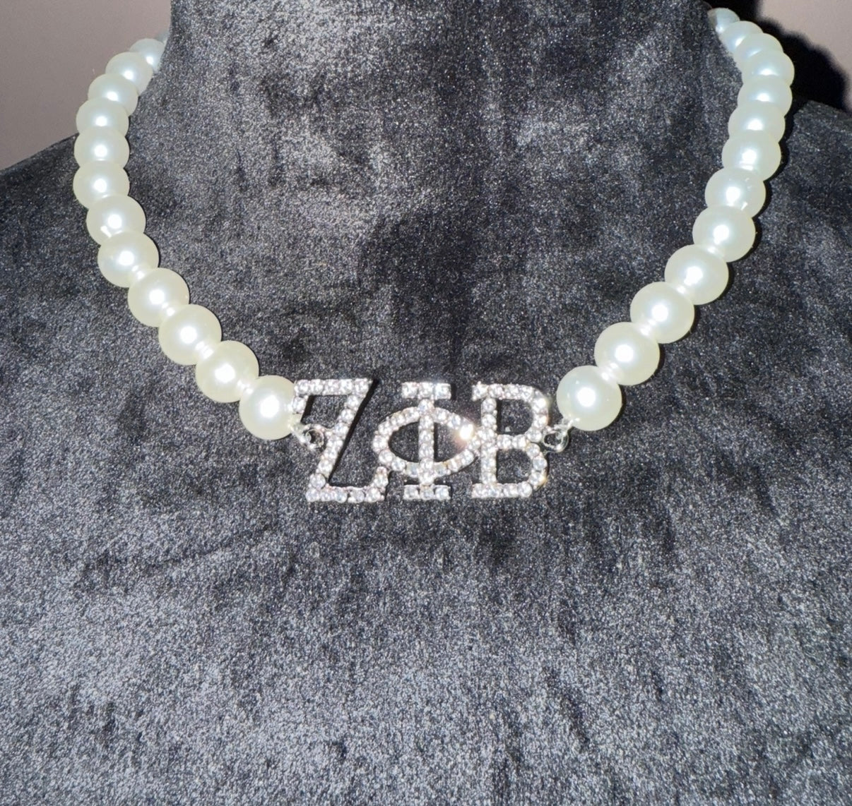 ZPB , Zeta Phi Beta, ZPB Rhinestones Letters Necklace With Keepsake Pouch