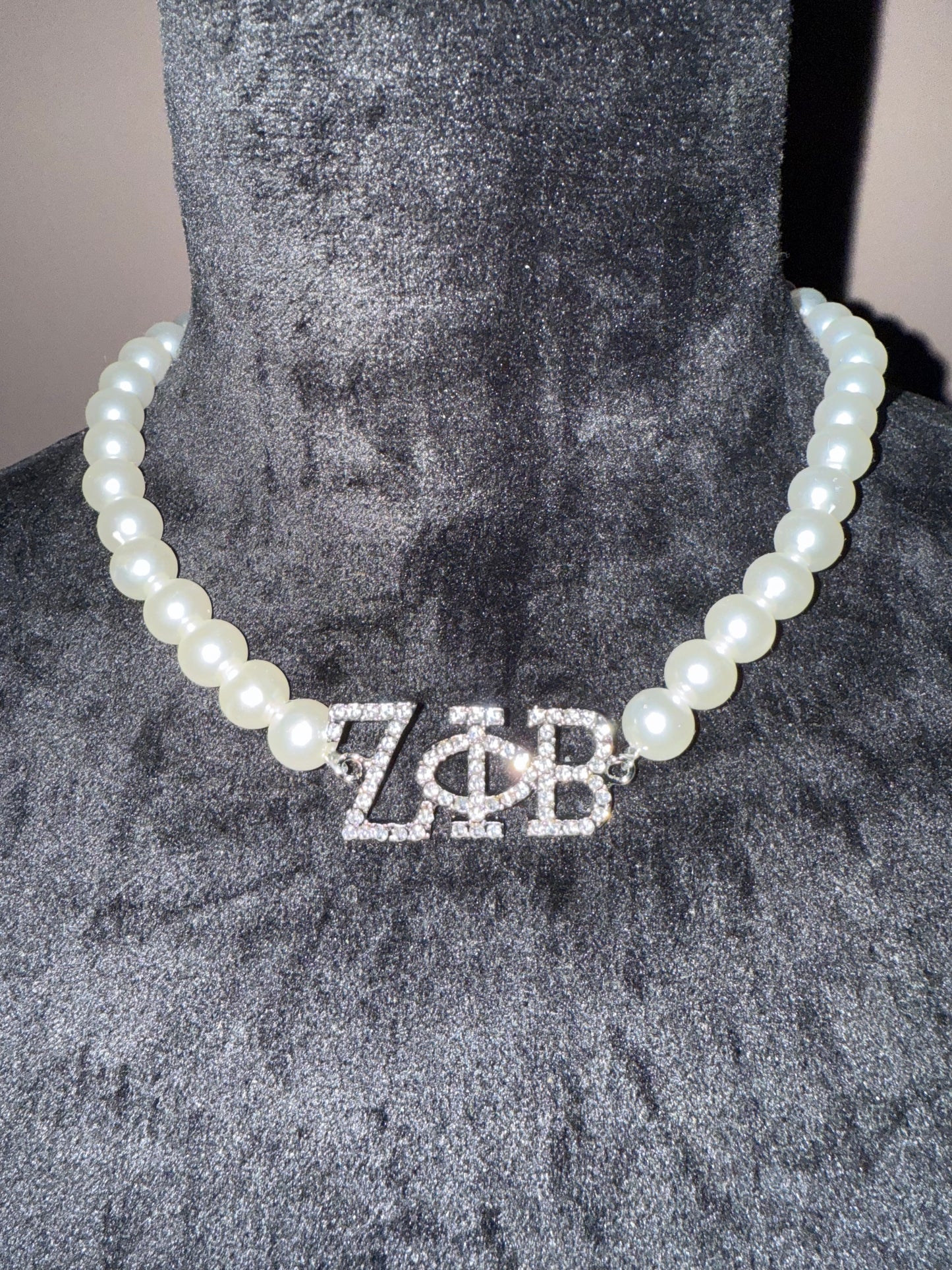 ZPB , Zeta Phi Beta, ZPB Rhinestones Letters Necklace With Keepsake Pouch
