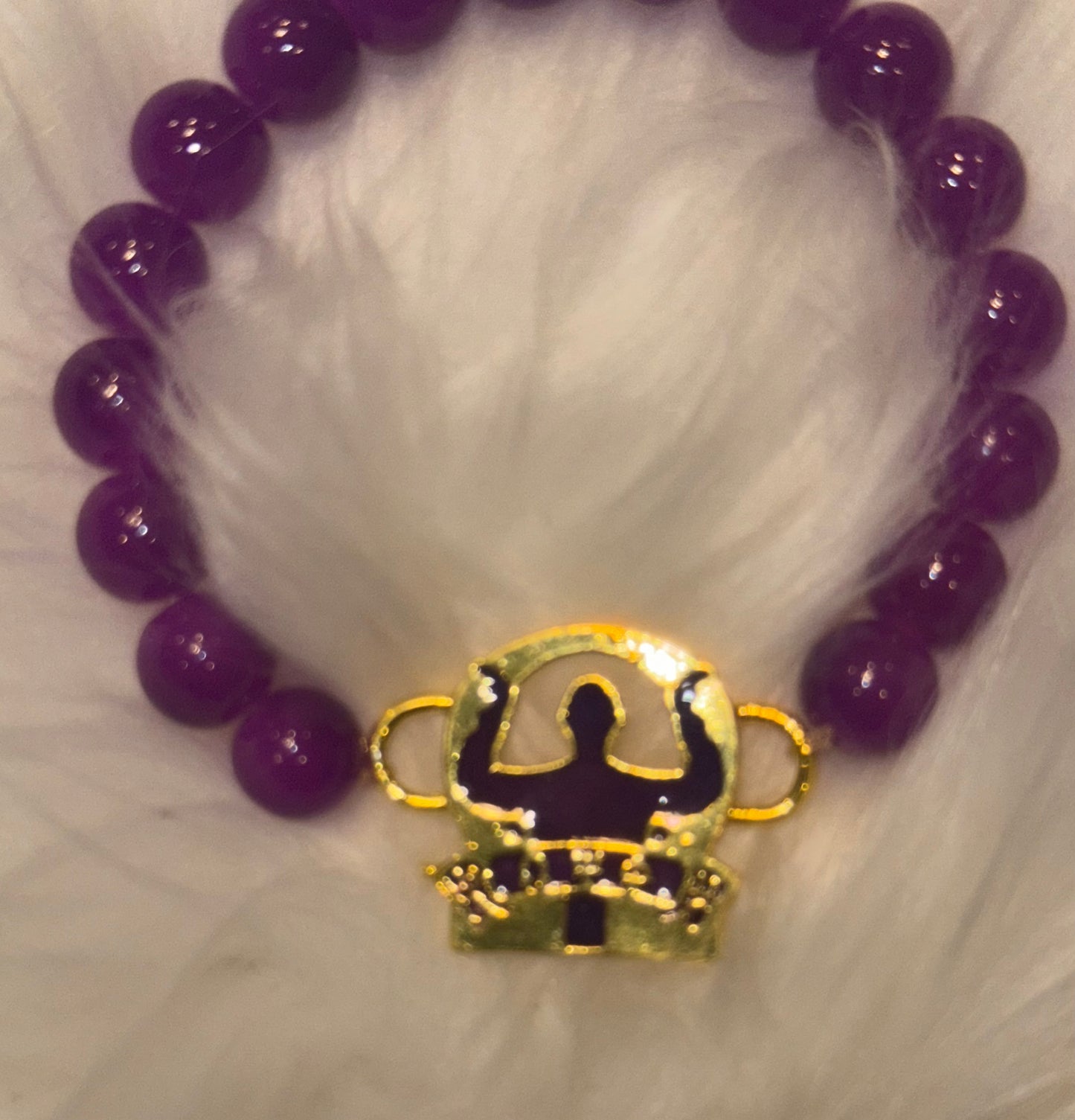 OPP, Omega Psi Phi, Purple and Gold Beaded Bracelet With Letters And Pouch
