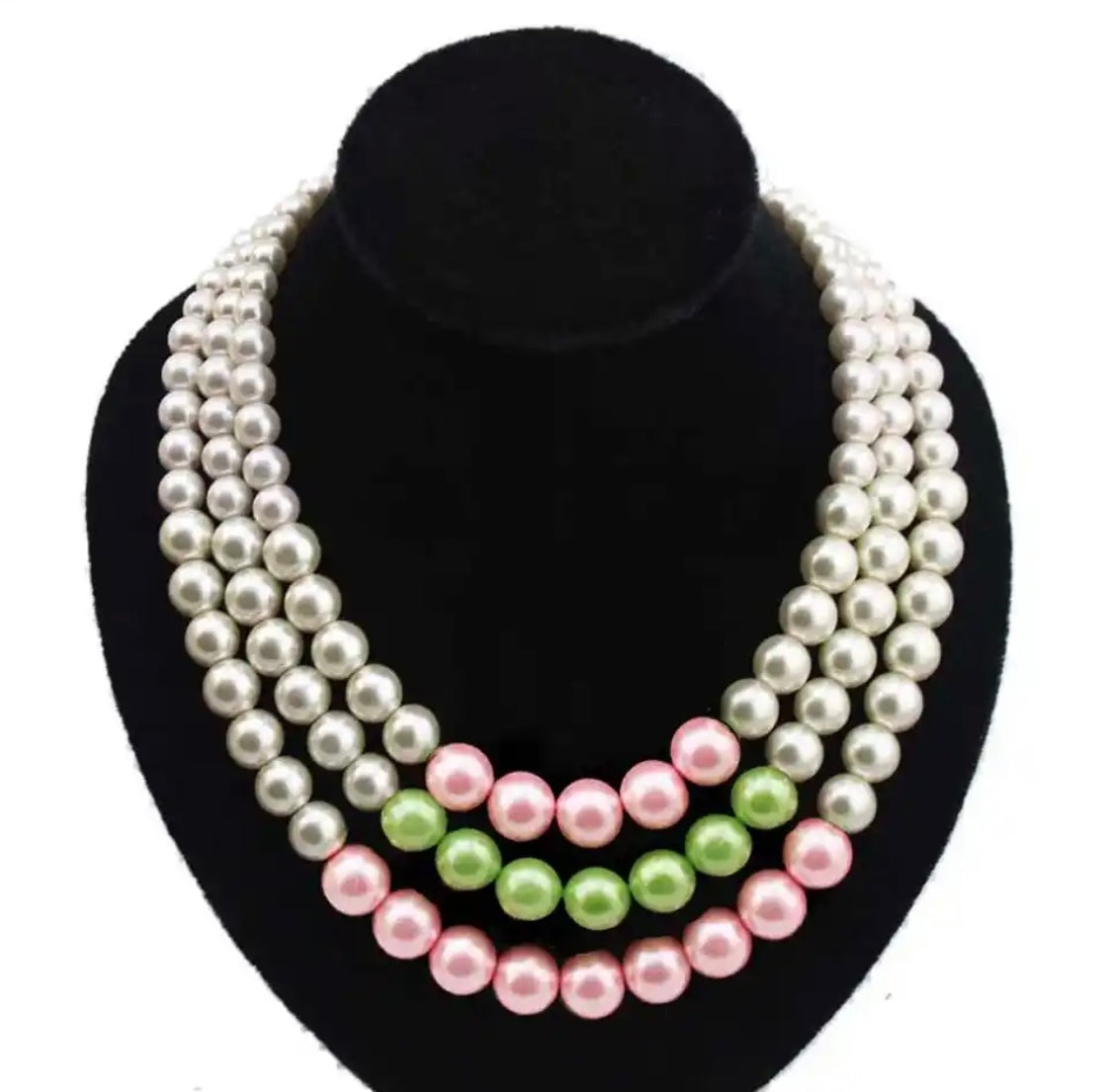 AKA Multi-Colored Triple Pearl Necklace with Earrings with Keepsake Pouch