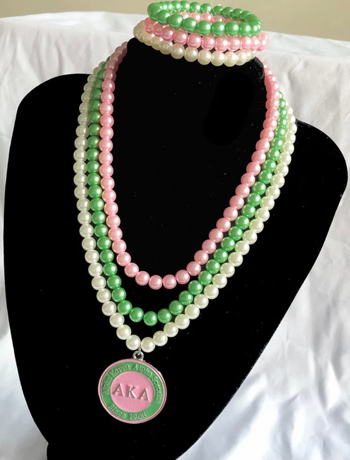 AKA Multi-Colored Pearl Necklace, AKA Medallion Pendant, Two Options with Keepsake Pouch
