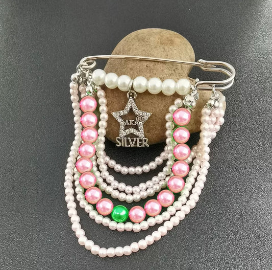 AKA Extra Large Silver Star Pin with Pearls And Pendant/Charm with Keepsake Pouch