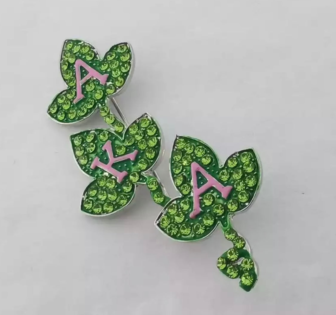 AKA Ivy Leaves Rhinestones Brooch with Keepsake Pouch