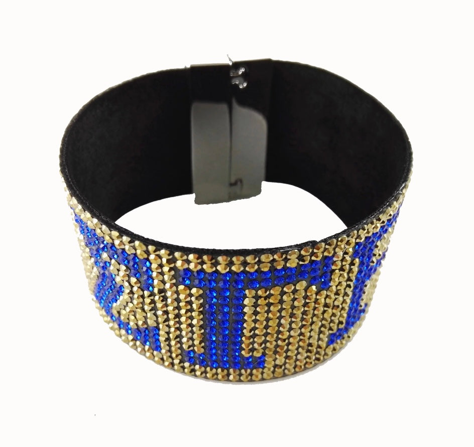 SGR, Blue and Gold Blinged-Out Cuff with Keepsake Pouch