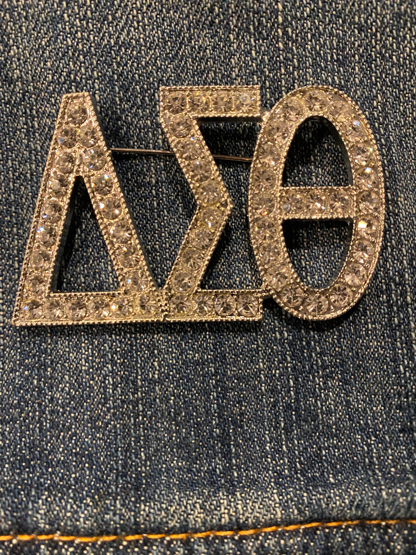 DST, “Letters” XL Rhinestones Brooch, Silver, with Keepsake Pouch