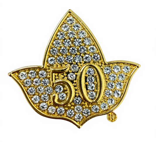 AKA Gold “50” Ivy Leaf With Bling Brooch with Keepsake Pouch