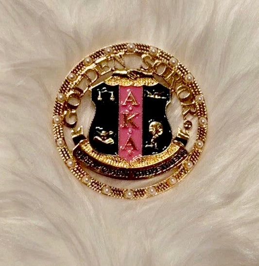 AKA, Alpha Kappa Alpha, Golden Soror Brooch 20 Pearls, Gold w/ Pouch
