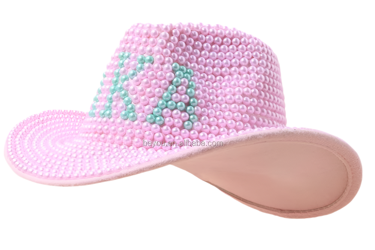 AKA Pink and Green Cowgirl Hat, Handmade with Pearls