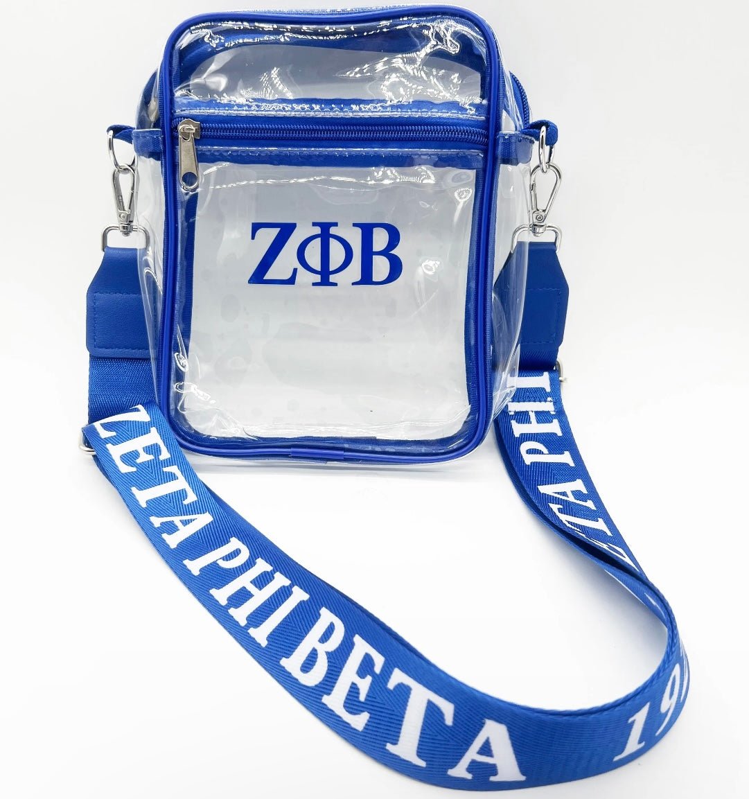 ZPB, Zeta Phi Beta, CLEAR STADIUM CROSSBODY MESSENGER BAG With Printed Strap, PRE-ORDER