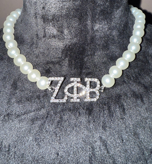ZPB , Zeta Phi Beta, ZPB Rhinestones Letters Necklace With Keepsake Pouch