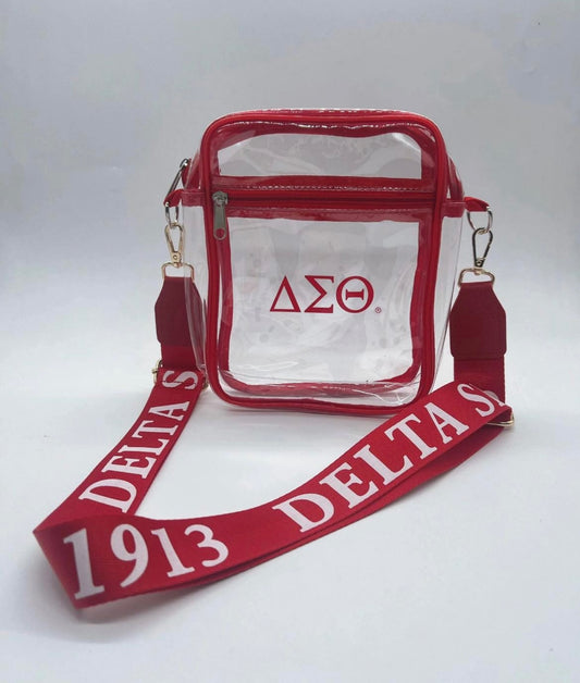 DST, Delta Sigma Theta, CLEAR STADIUM CROSSBODY MESSENGER BAG With Printed Strap, PRE-ORDER