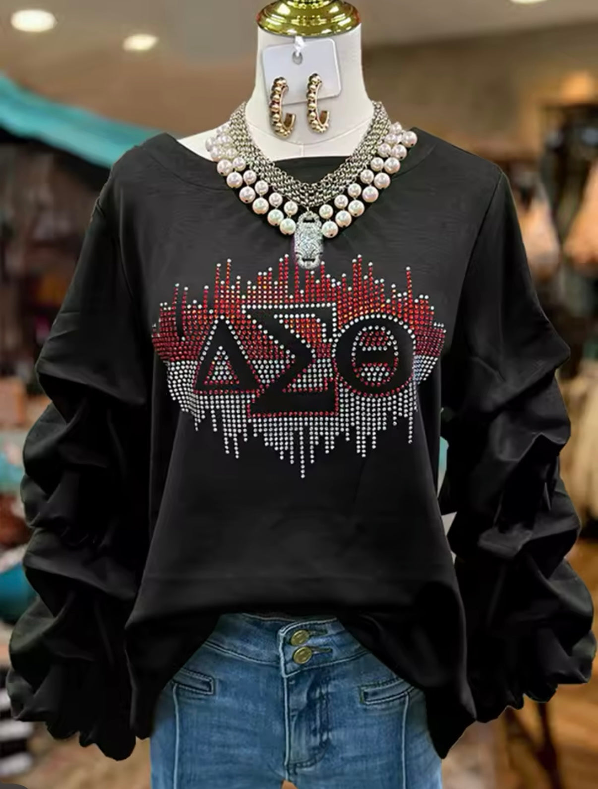 DST, Rhinestones Pleated Sweatshirt