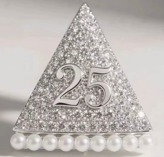 DST Silver “25” Pyramid With Bling Brooch with Keepsake Pouch