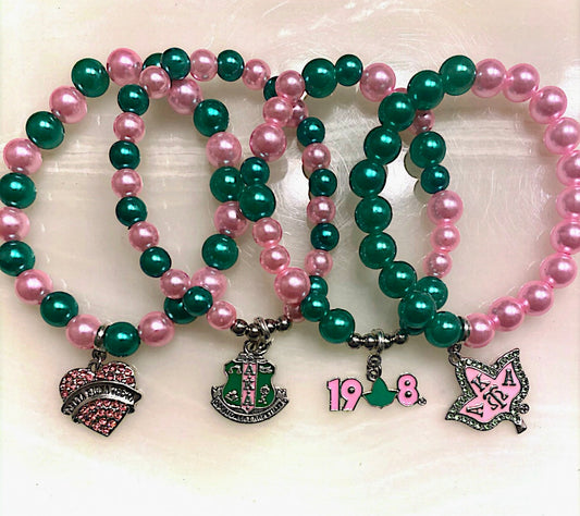 AKA 4-Strand Multi-Colored Pearl Bracelet Set with Charms and Keepsake Pouch