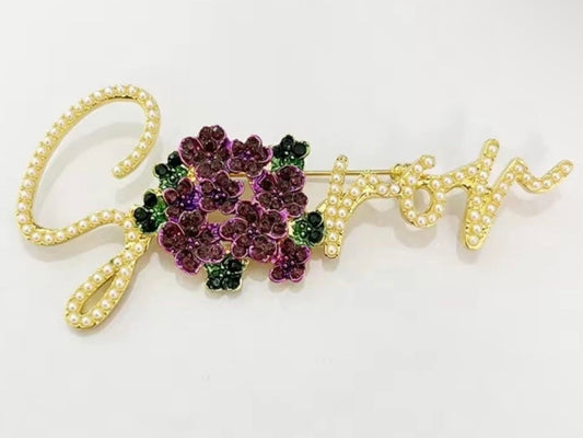 DST, Delta Sigma Theta, "Soror" With Pearls Brooch with Keepsake Pouch