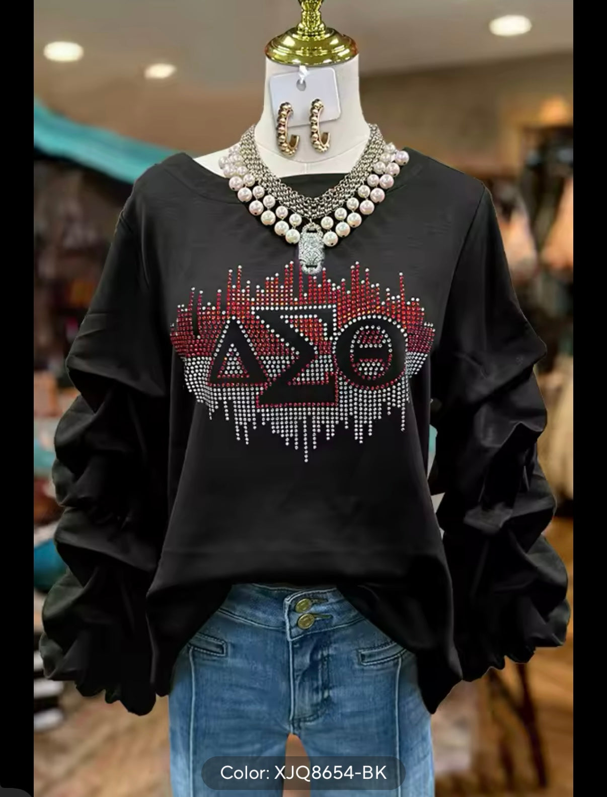 DST, Rhinestones Pleated Sweatshirt