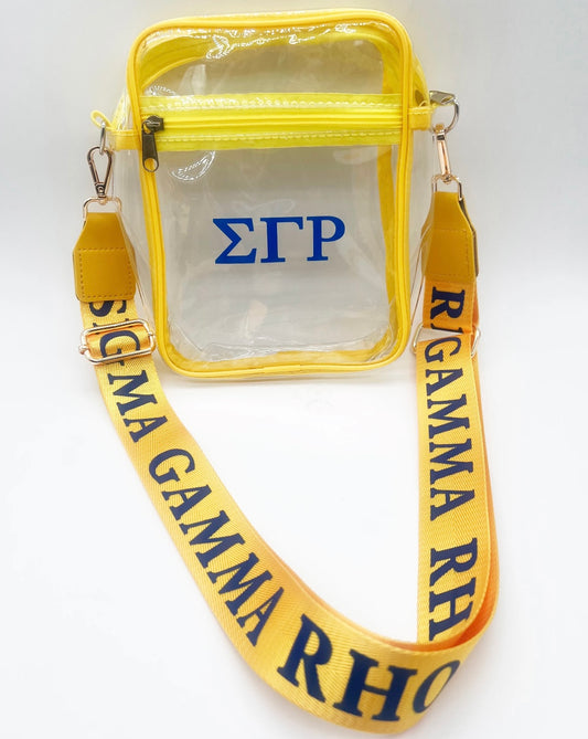 SGR, Sigma Gamma Rho, CLEAR STADIUM CROSSBODY MESSENGER BAG With Printed Strap, PRE-ORDER