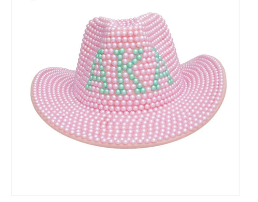 AKA Pink and Green Cowgirl Hat, Handmade with Pearls