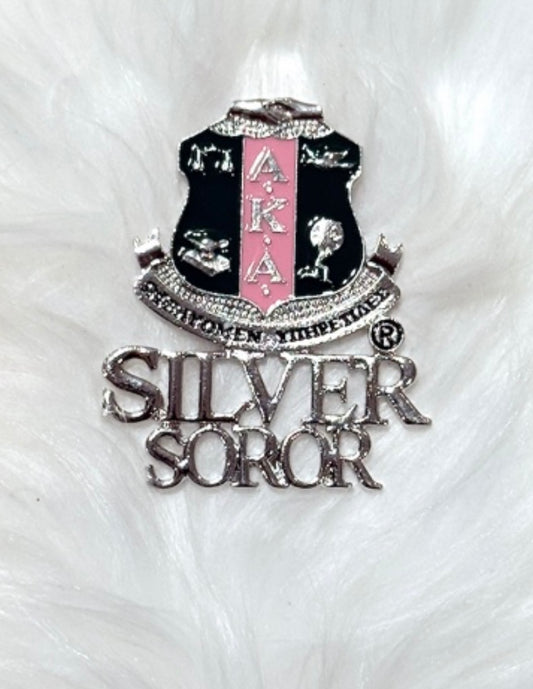 AKA, Alpha Kappa Alpha, Silver Soror “Shield” Brooch w/ Pouch