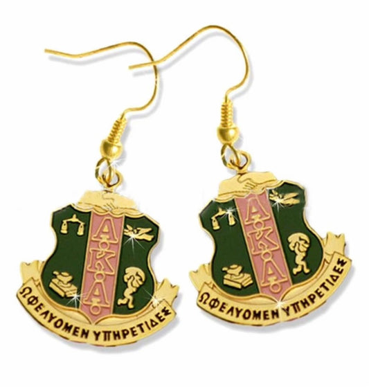 AKA, Alpha Kappa Alpha, Shield Earrings With Pouch