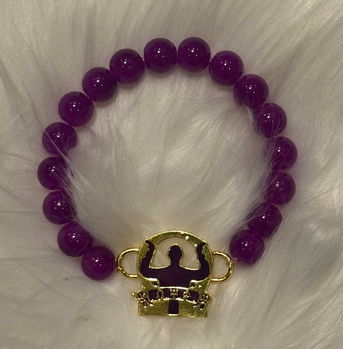 OPP, Omega Psi Phi, Purple and Gold Beaded Bracelet With Letters and Hand Sign with Pouch
