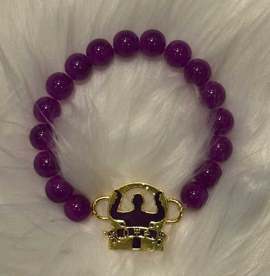 OPP, Omega Psi Phi, Purple and Gold Beaded Bracelet With Letters And Pouch