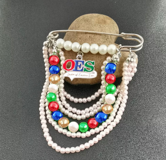 OES, Extra Large Pin with Pearls And Pendant/Charm, TWO VARIATIONS, with Keepsake Pouch