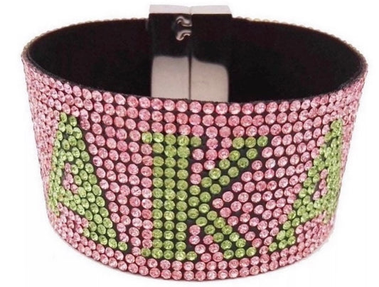 AKA Pink and Green Blinged-Out Cuff with Keepsake Pouch (Two Variations)