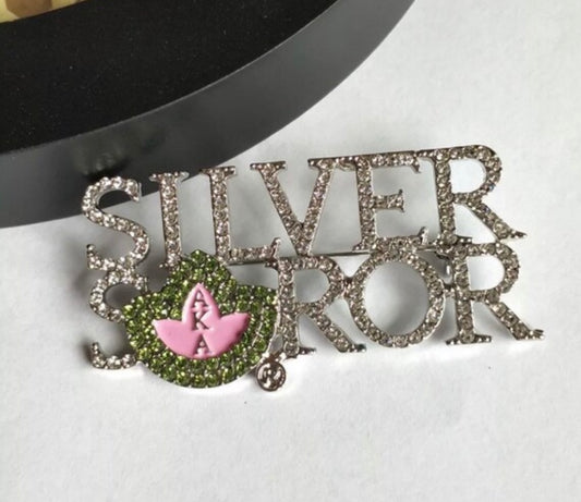 AKA Silver Soror Rhinestones Brooch/Pin with Keepsake Pouch