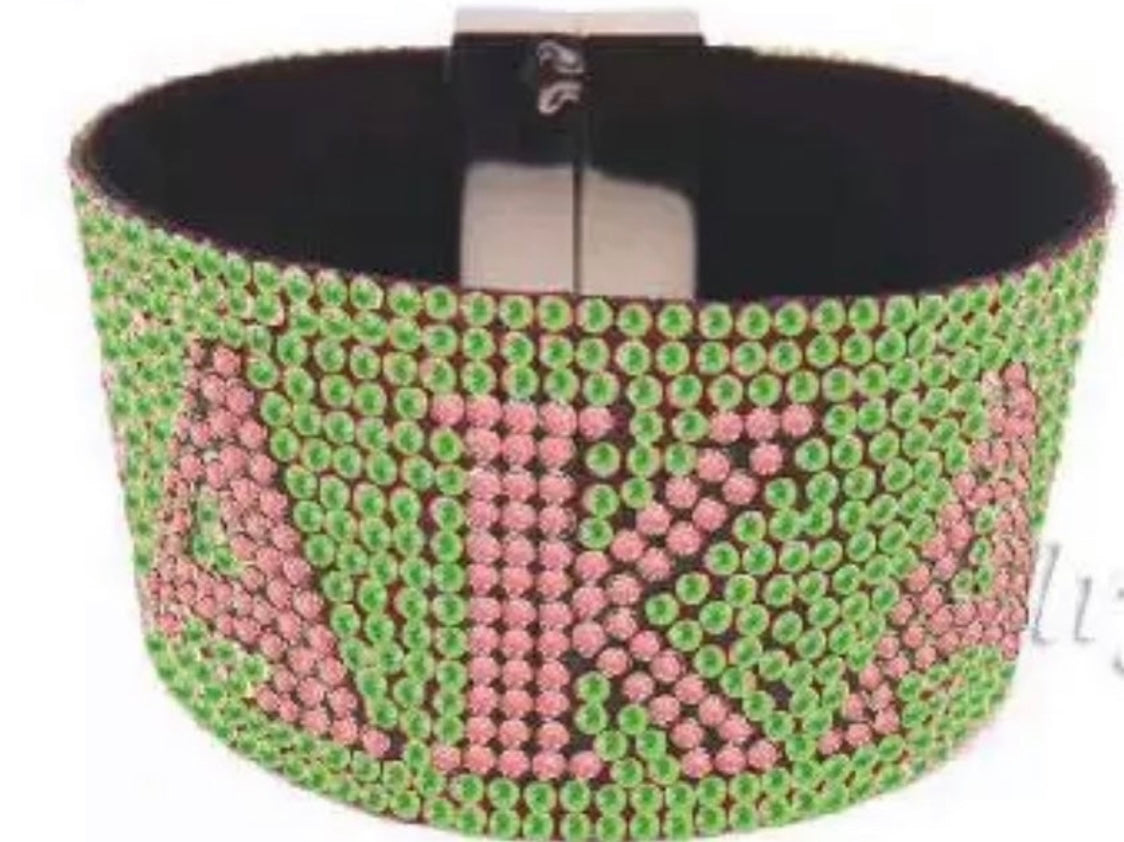 AKA Pink and Green Blinged-Out Cuff with Keepsake Pouch (Two Variations)