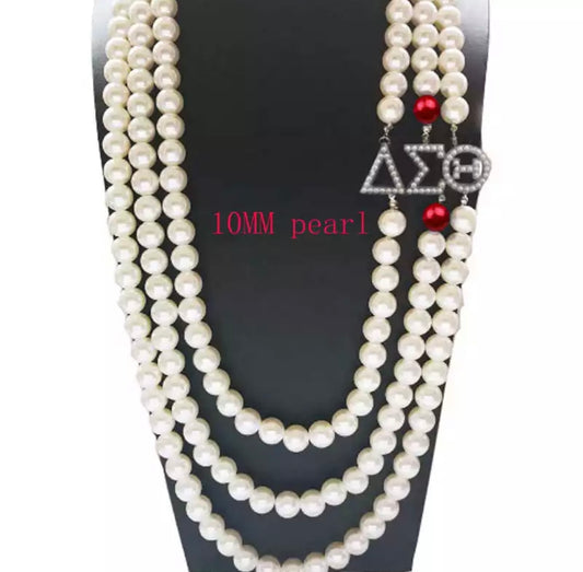 DST Elite Collection Triple Row Pearl Necklace with Keepsake Pouch with DST Pearl Emblem