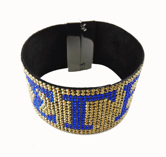 SGR, Blue and Gold Blinged-Out Cuff with Keepsake Pouch