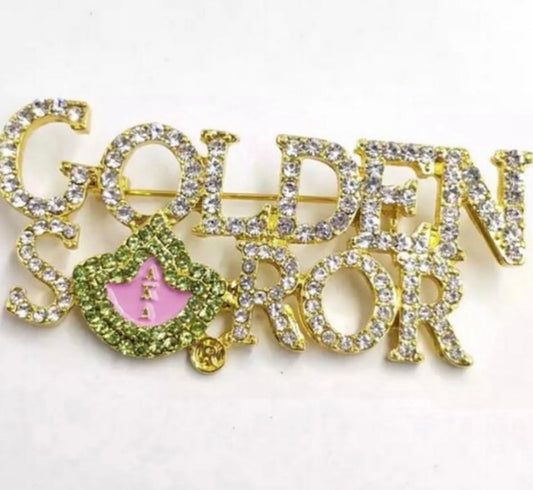 AKA Golden Soror Rhinestones Brooch/Pin with Keepsake Pouch