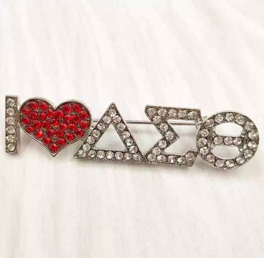 DST, “I Love DST” Rhinestones Pin with Keepsake Pouch