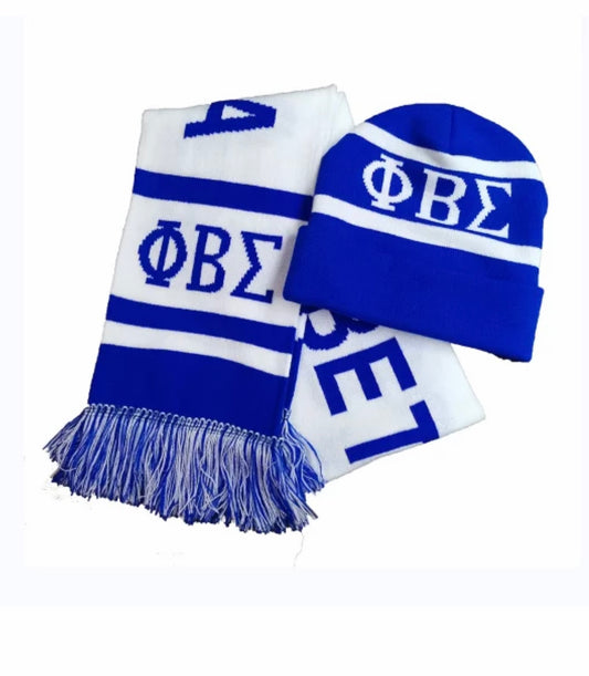 PBS, Phi Beta Sigma, Scarf and Knit Beanie/Cap With Letters Set