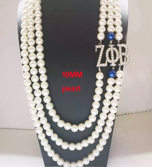 ZPB Elite Collection Triple Row Pearl Necklace with ZPB Pearl Emblem